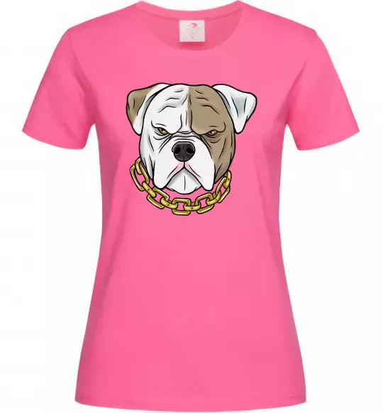 Женская футболка Бульдог з ланцюгом Ярко-розовый фото