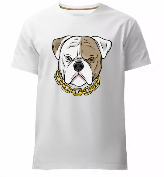Мужская премиум футболка Бульдог з ланцюгом Белый фото