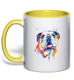 Чашка з кольоровою ручкою Акварельний бульдог