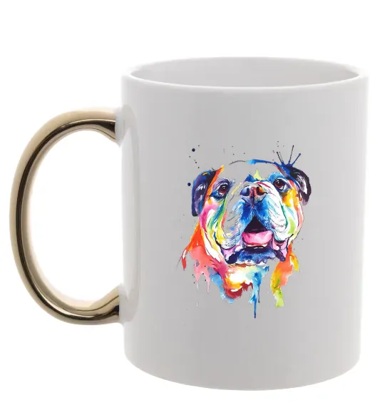 Чашка с цветной ручкой Акварельний бульдог Золото фото