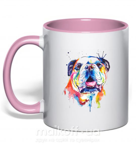 Чашка з кольоровою ручкою Акварельный бульдог Ніжно рожевий фото
