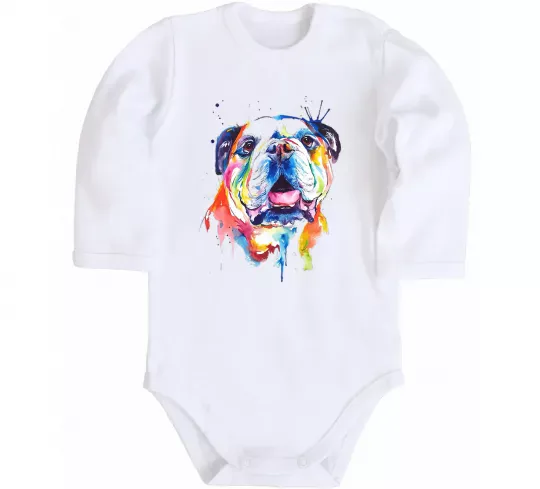 Детский боди Акварельний бульдог Белый фото