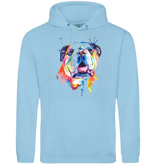 Мужская толстовка (худи) Акварельний бульдог Голубой фото
