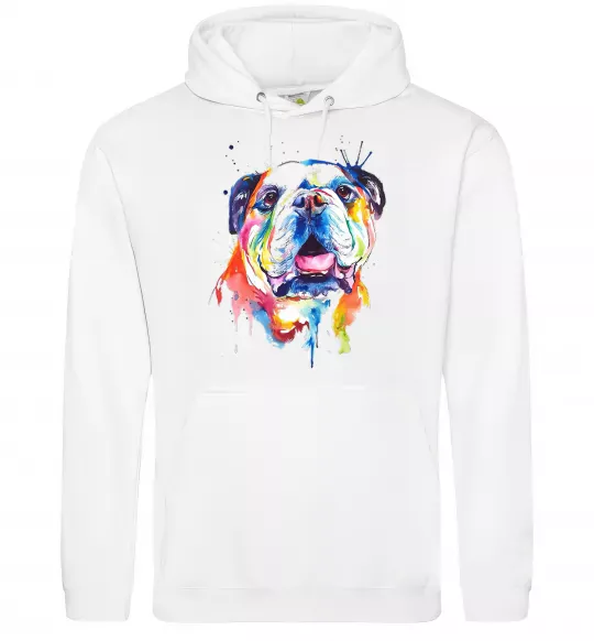 Женская толстовка (худи) Акварельний бульдог Белый фото