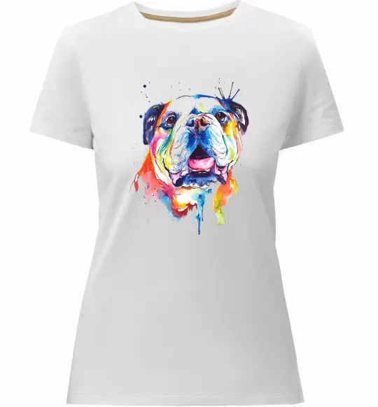Жіноча преміум футболка Акварельний бульдог Білий фото