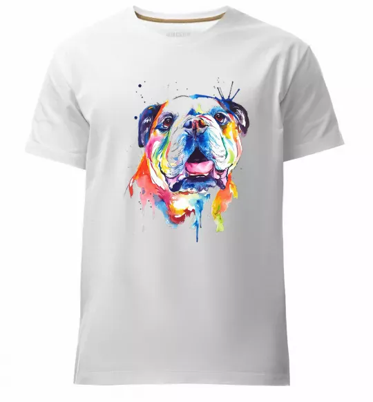 Мужская премиум футболка Акварельний бульдог Белый фото