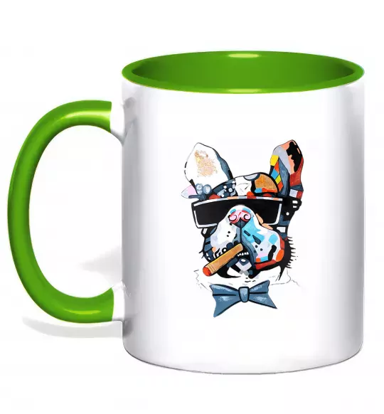 Чашка с цветной ручкой Бульдог з цигаркою Зеленый фото