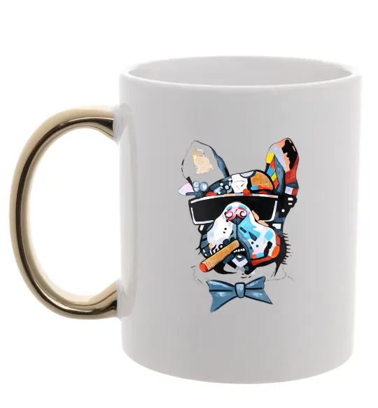 Чашка с цветной ручкой Бульдог з цигаркою Золото фото