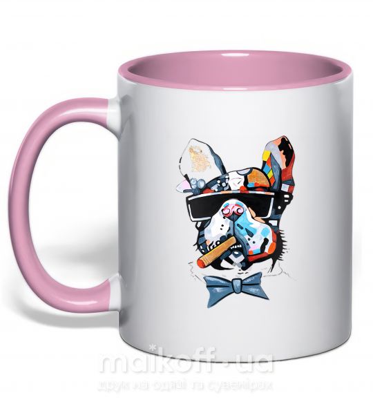 Чашка с цветной ручкой Бульдог с сигаретой Нежно розовый фото