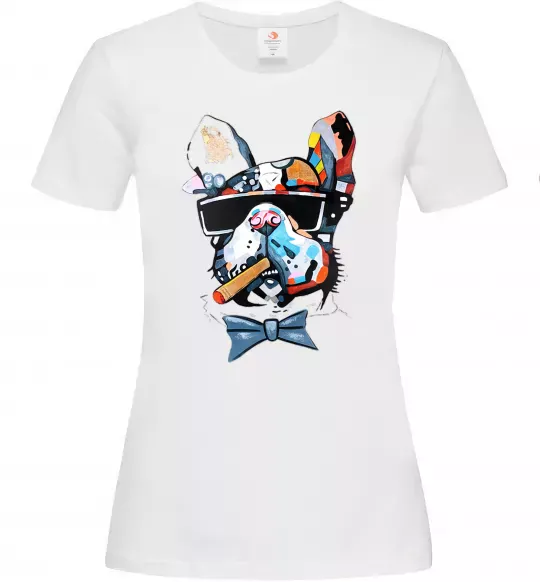 Жіноча футболка Бульдог з цигаркою Білий фото