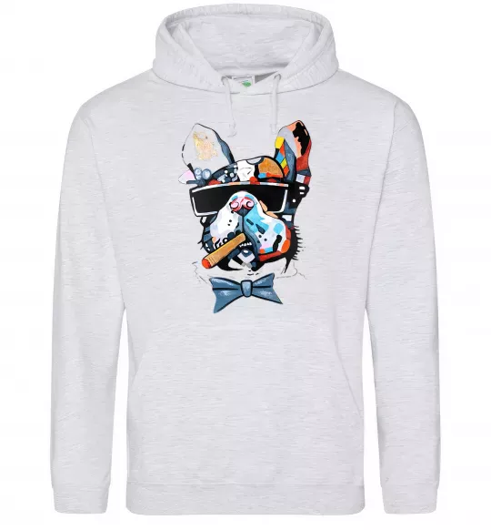 Мужская толстовка (худи) Бульдог з цигаркою Серый меланж фото