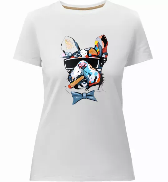 Жіноча преміум футболка Бульдог з цигаркою Білий фото