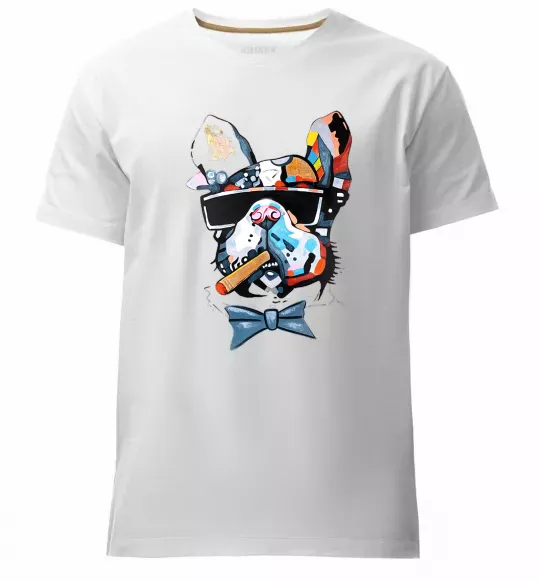 Мужская премиум футболка Бульдог з цигаркою Белый фото