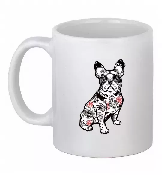 Чашка керамічна Бульдог в тату Білий фото