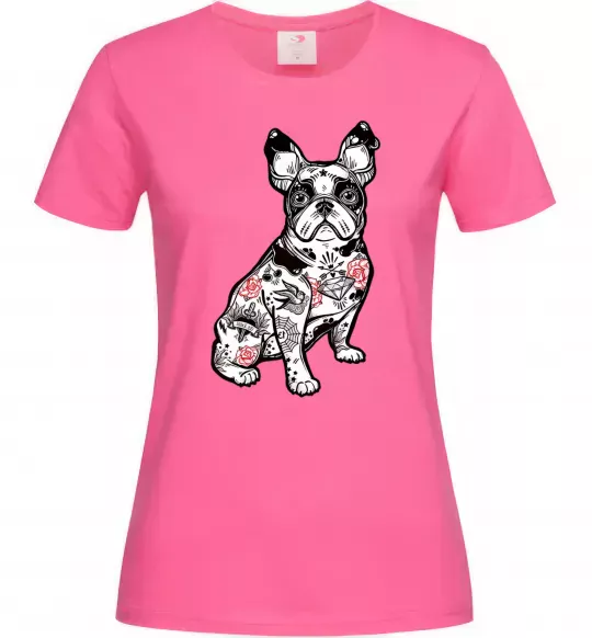 Женская футболка Бульдог в тату Ярко-розовый фото