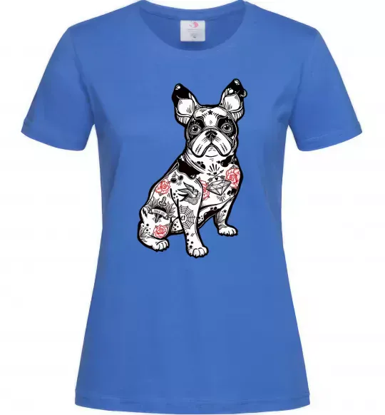 Женская футболка Бульдог в тату Ярко-синий фото