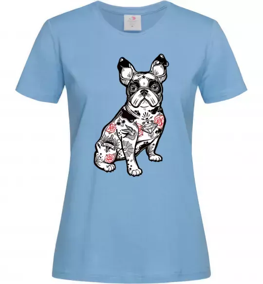 Женская футболка Бульдог в тату Голубой фото