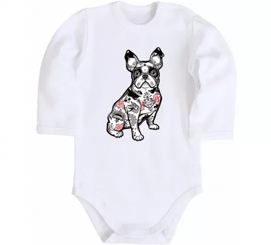 Дитячий бодік Бульдог в тату Білий фото