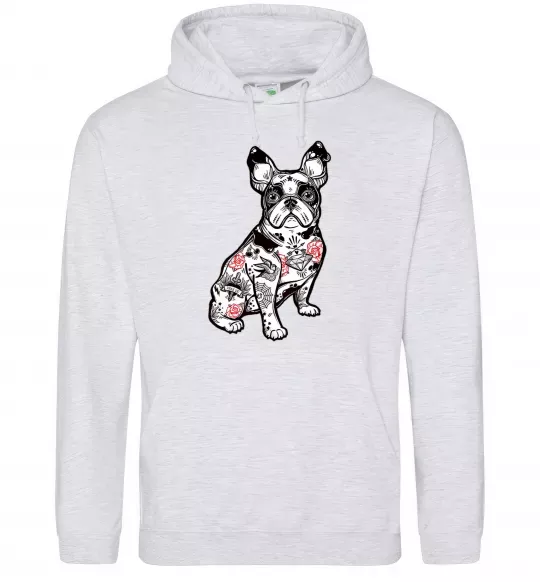 Чоловіча толстовка (худі) Бульдог в тату Сірий меланж фото