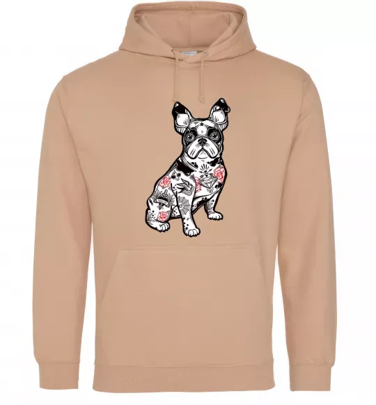 Чоловіча толстовка (худі) Бульдог в тату Пісочний фото