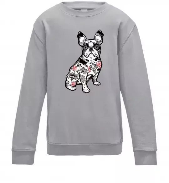 Детский Свитшот Бульдог в тату Серый меланж фото