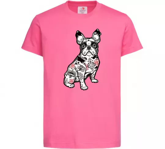 Детская футболка Бульдог в тату Ярко-розовый фото