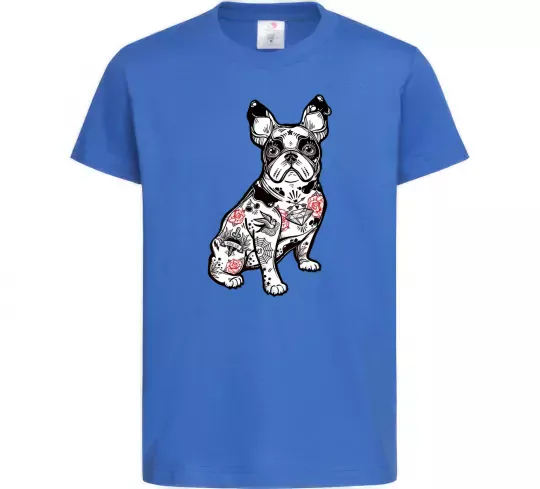 Детская футболка Бульдог в тату Ярко-синий фото