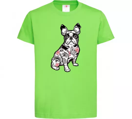 Детская футболка Бульдог в тату Лаймовый фото