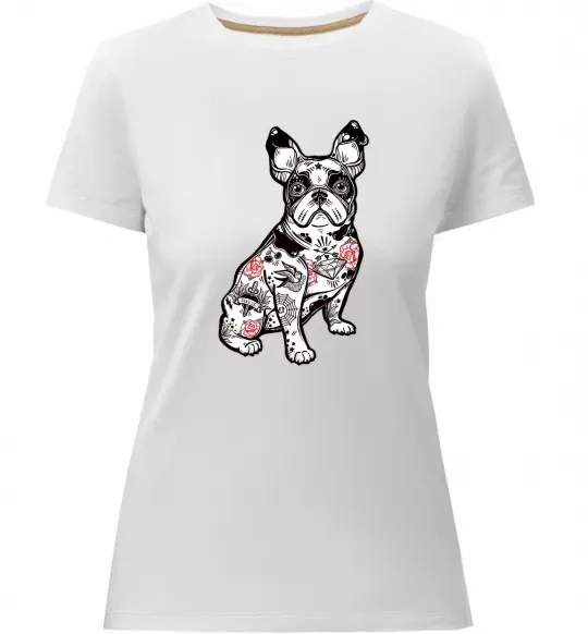 Женская премиум футболка Бульдог в тату Белый фото