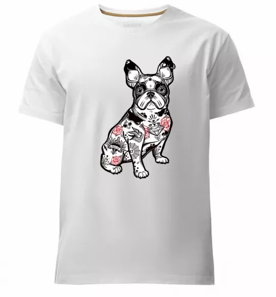 Мужская премиум футболка Бульдог в тату Белый фото