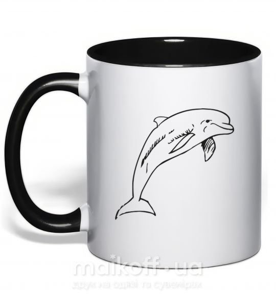 Чашка з кольоровою ручкою Happy dolphin Чорний фото