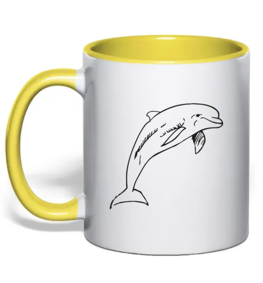 Чашка с цветной ручкой Happy dolphin Лимонный фото