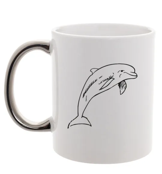 Чашка с цветной ручкой Happy dolphin Серебро фото