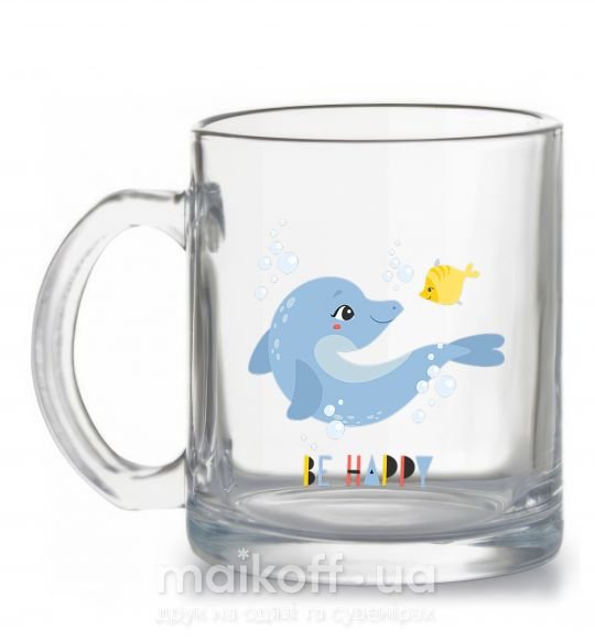Чашка стеклянная Happy dolphin and a fish Прозрачный фото