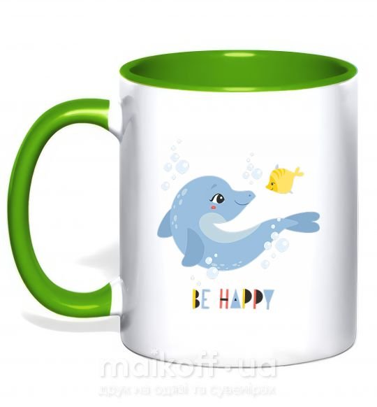 Чашка з кольоровою ручкою Happy dolphin and a fish Зелений фото