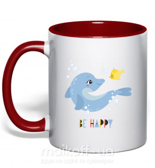 Чашка з кольоровою ручкою Happy dolphin and a fish Червоний фото