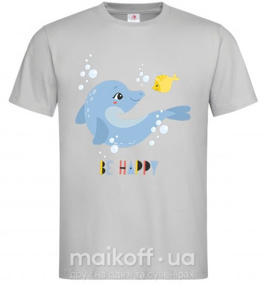 Мужская футболка Happy dolphin and a fish Серый фото