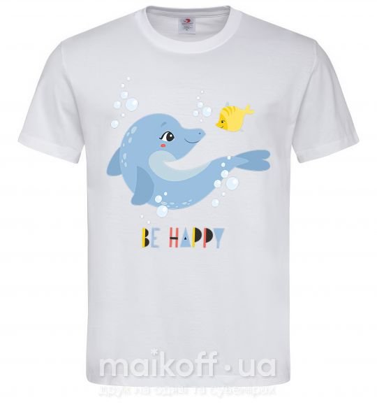 Мужская футболка Happy dolphin and a fish Белый фото