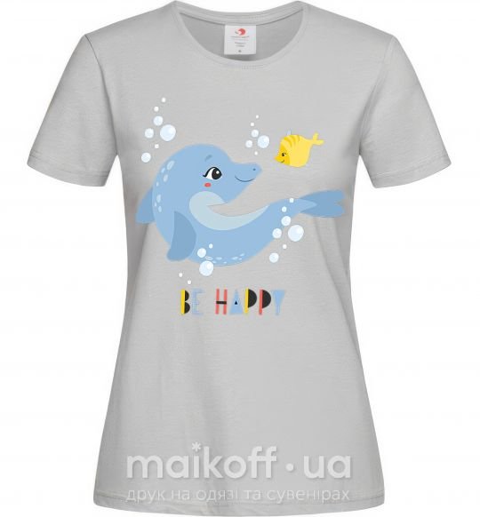 Жіноча футболка Happy dolphin and a fish Сірий фото