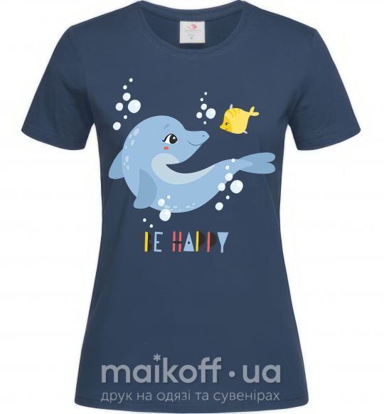 Жіноча футболка Happy dolphin and a fish Темно-синій фото