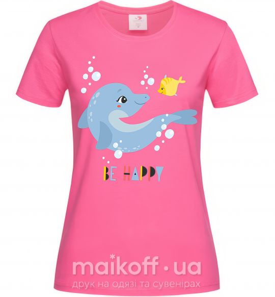 Жіноча футболка Happy dolphin and a fish Яскраво-рожевий фото