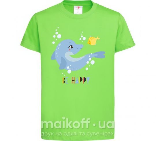 Детская футболка Happy dolphin and a fish Лаймовый фото