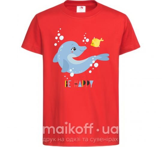 Детская футболка Happy dolphin and a fish Красный фото