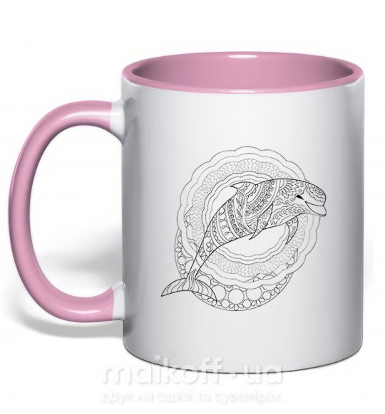 Чашка з кольоровою ручкою Dolphin drawing Ніжно рожевий фото