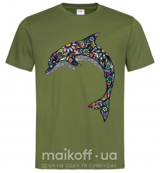 Мужская футболка Разноцветный дельфин Оливковый фото
