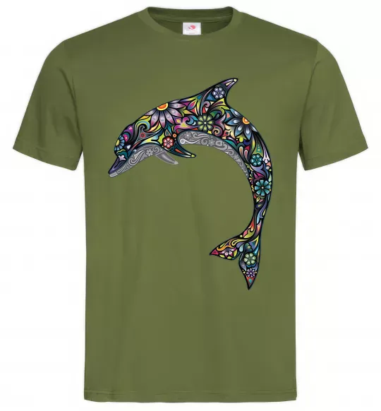 Чоловіча футболка Різнокольоровий дельфін Оливковий фото
