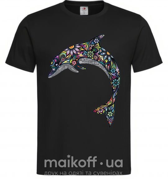 Мужская футболка Разноцветный дельфин Черный фото