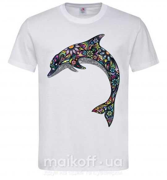 Мужская футболка Разноцветный дельфин Белый фото