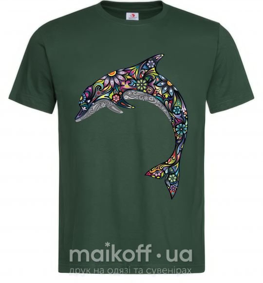 Мужская футболка Разноцветный дельфин Темно-зеленый фото
