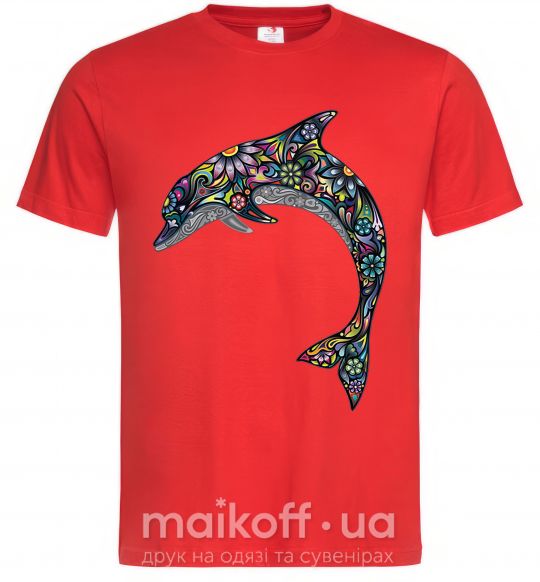 Мужская футболка Разноцветный дельфин Красный фото